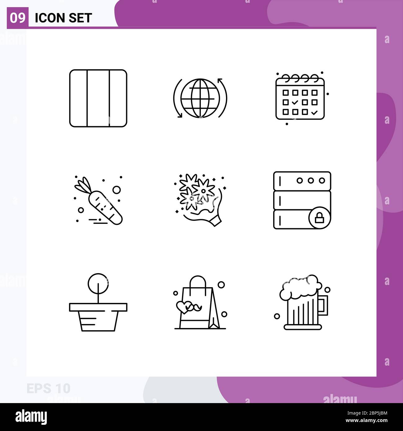 Pictogram Set of 9 Simple Outlines of love, flower, gym, birthday, food Editable Vector Design Elements Stock Vector