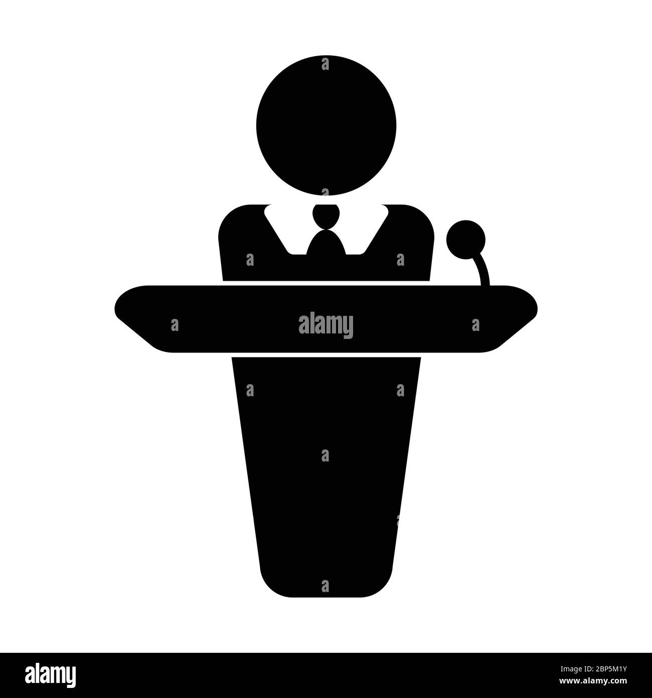 Person giving speech announcement behind podium. Simple black and white stick figure illustration EPS Vector Stock Vector