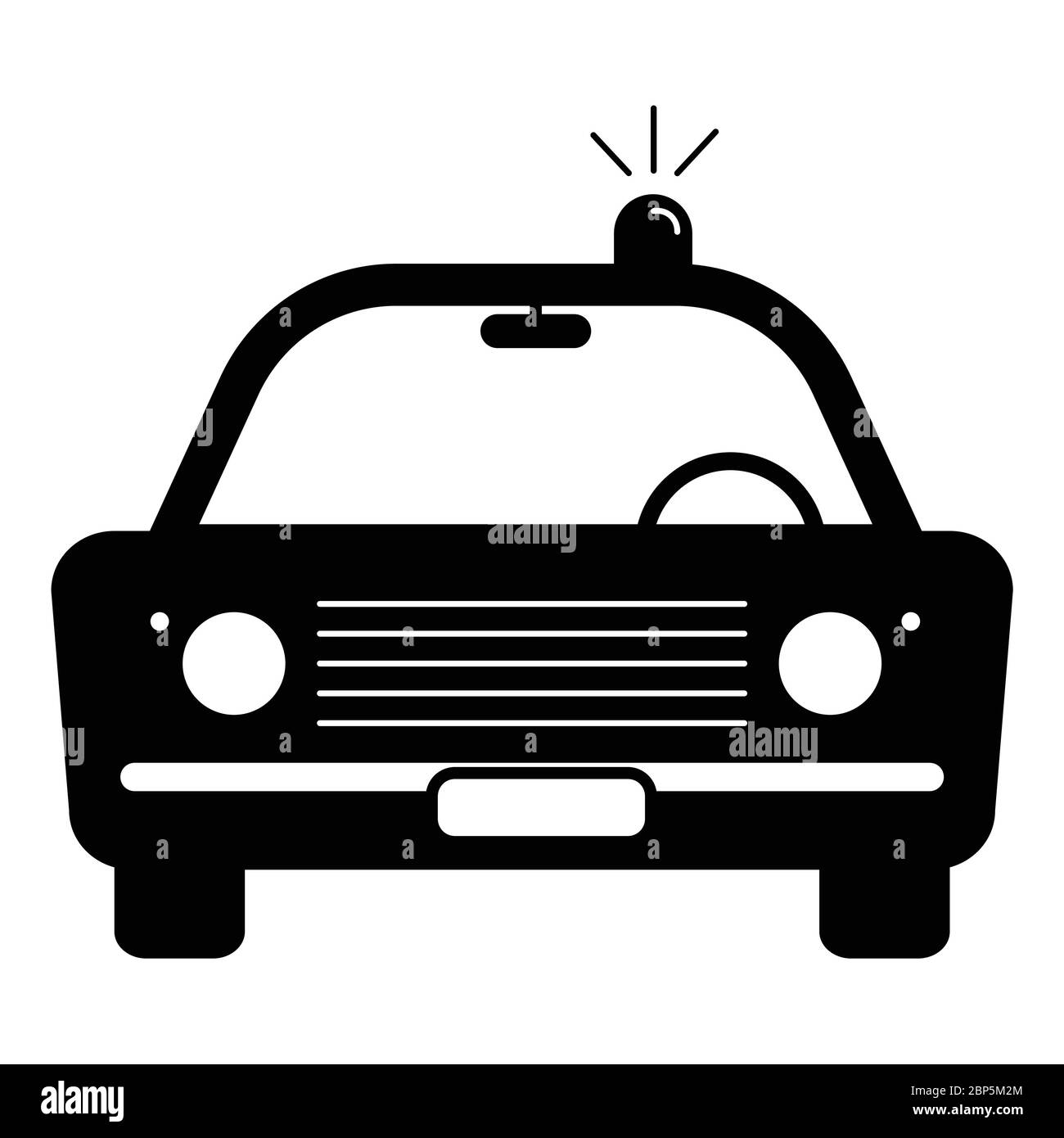 Police Cop Car Vintage with siren front view. Simple black and white illustration depicting police emergency response vehicle car with flash. EPS Vect Stock Vector