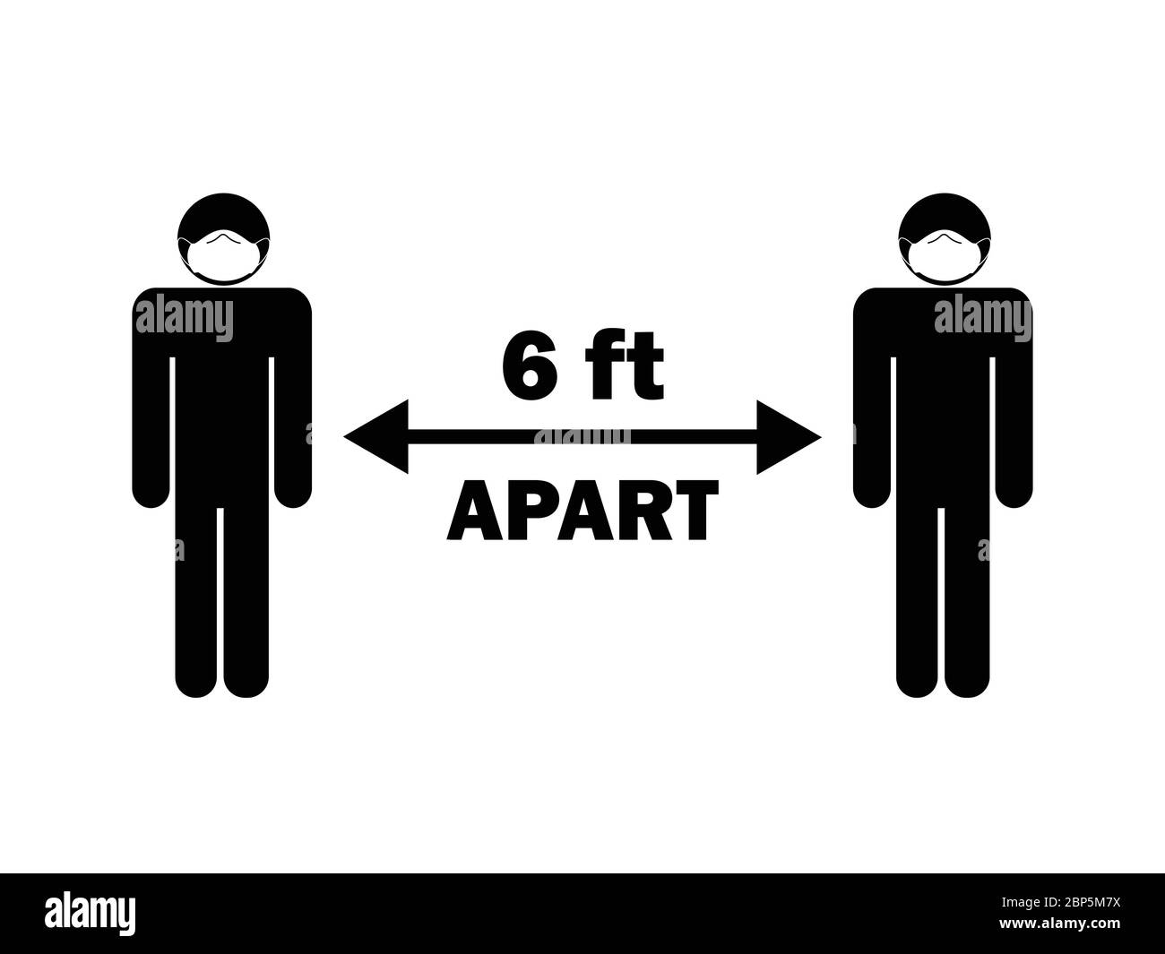 Social Distancing six 6 feet apart from others. Black and white stick