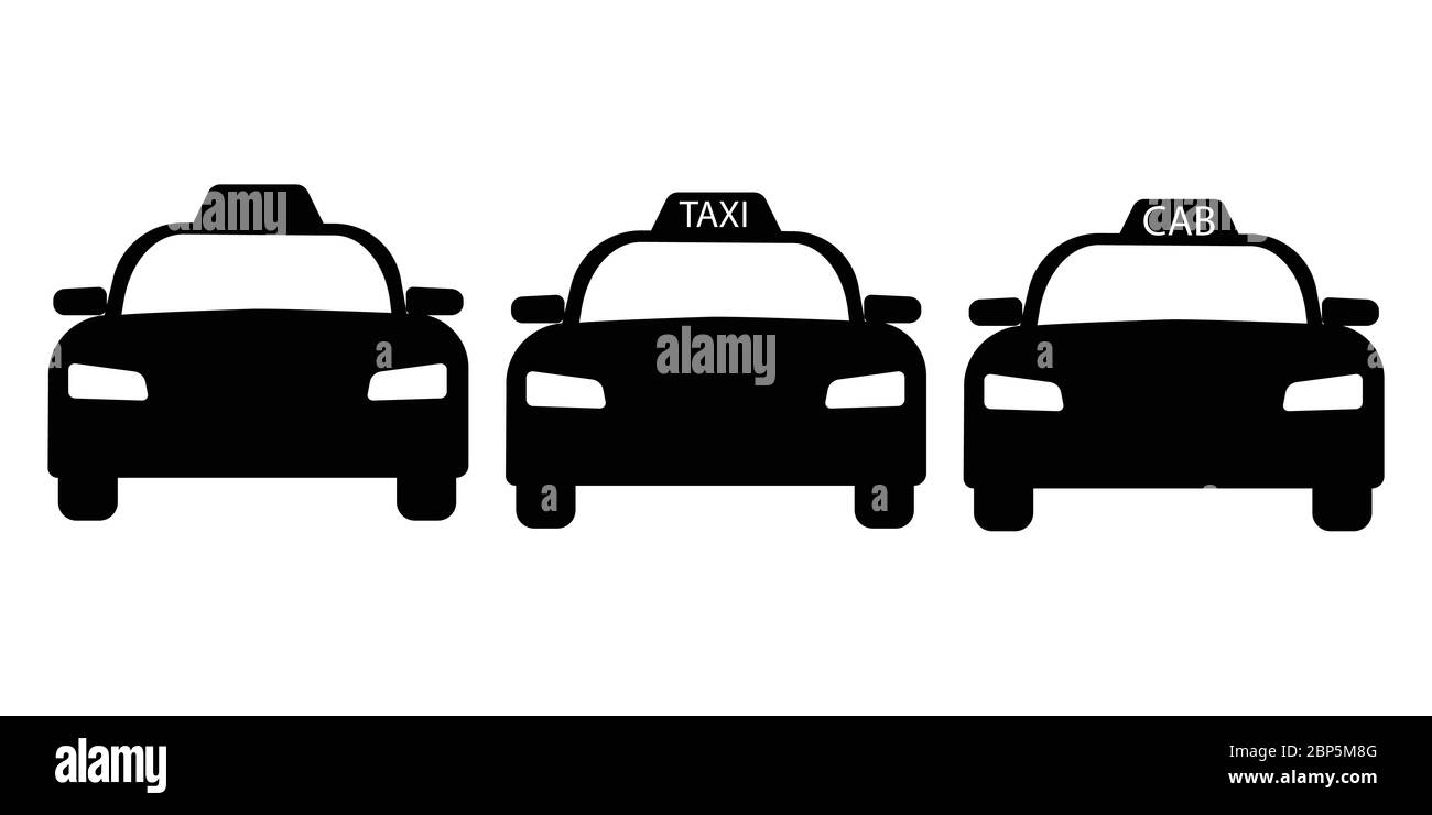 Taxi Cab Front View Set. Three taxi cab car automobile black and white illustration. EPS Vector Stock Vector