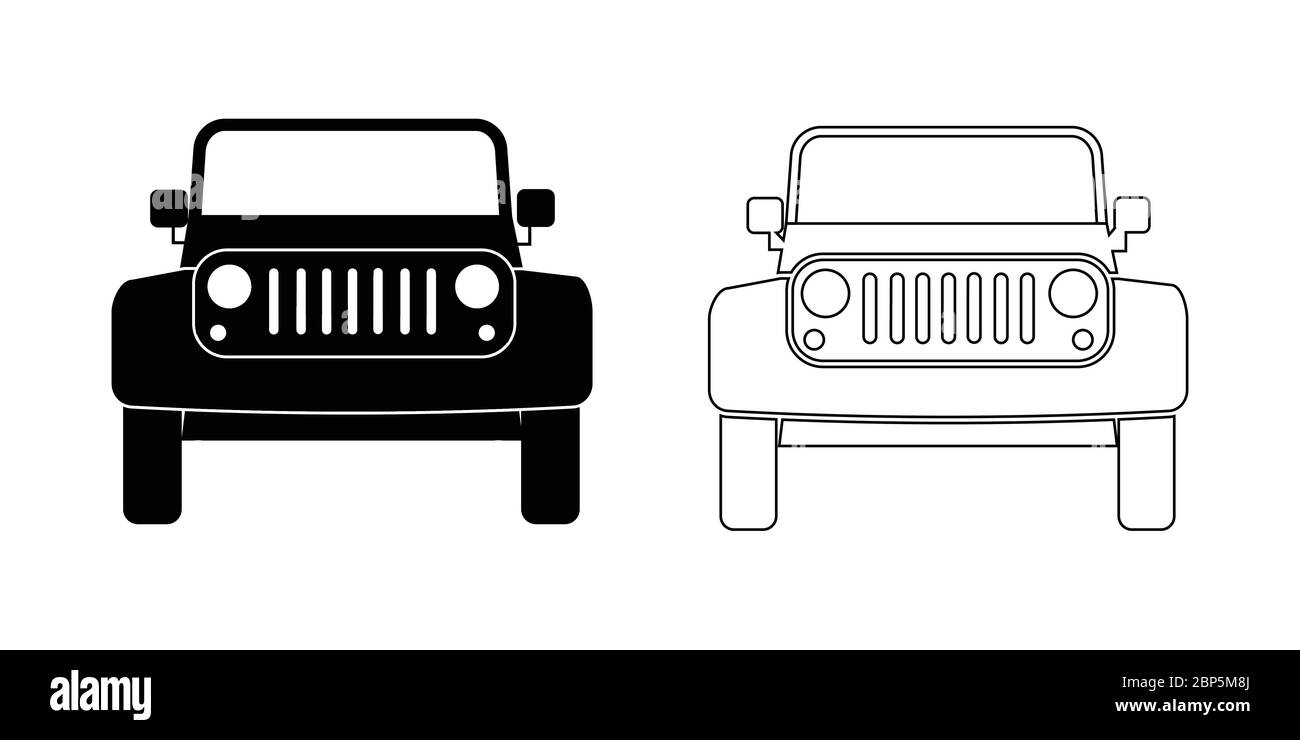 SUV Car Front view Outline set. A set of two sports utility vehicle frontal view. Black and white EPS Vector Stock Vector