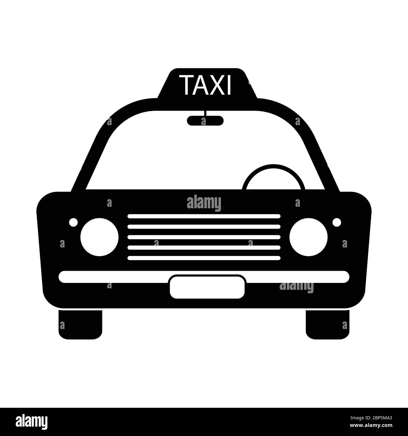 Taxi Cab Vintage Old Front View. Taxicab car automobile black and white illustration. EPS Vector Stock Vector