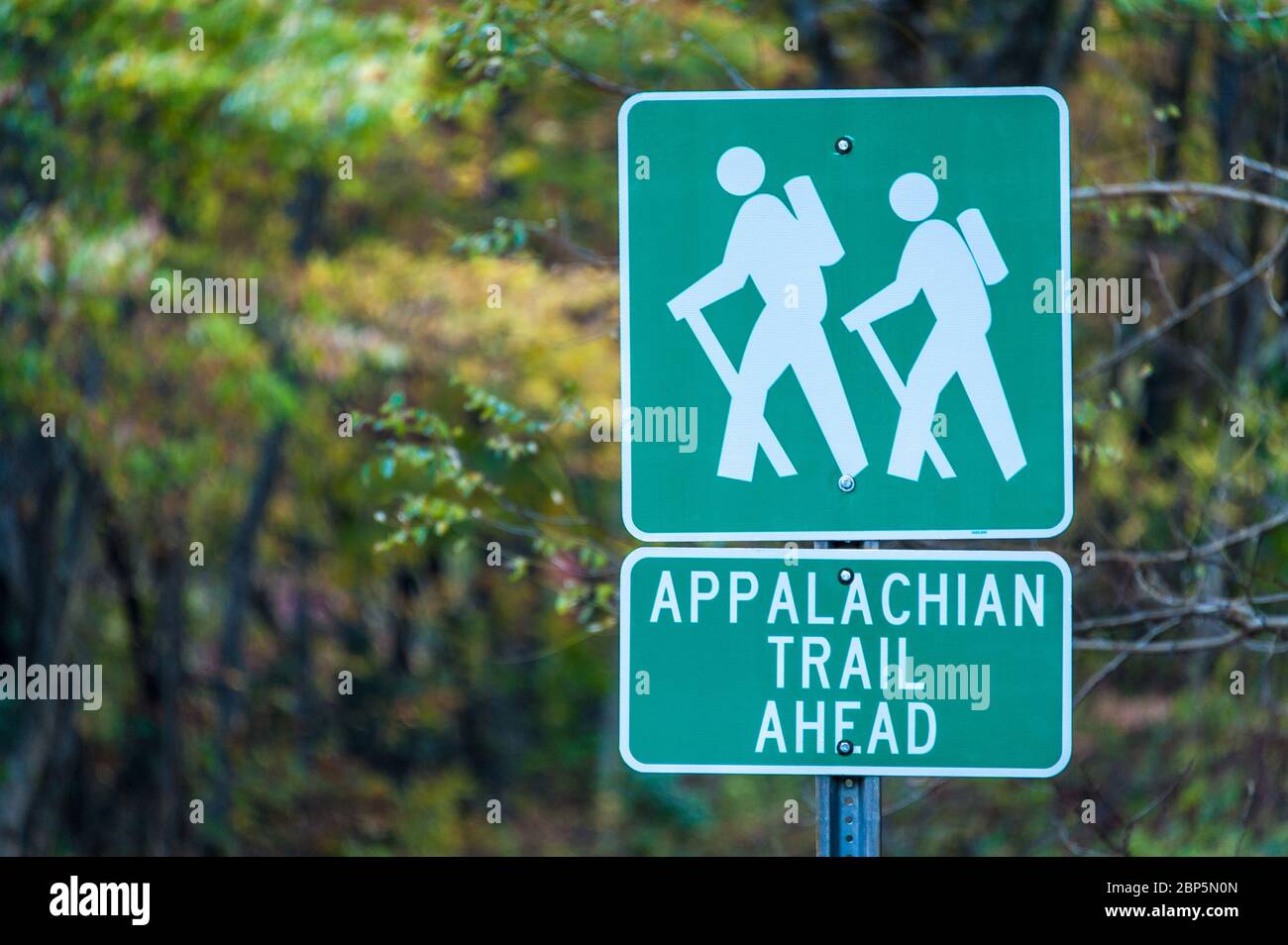 Appalachian Trail sign along the Richard B. Russell Scenic Highway in the Blue Ridge Mountains of North Georgia near Blairsville and Helen. (USA) Stock Photo