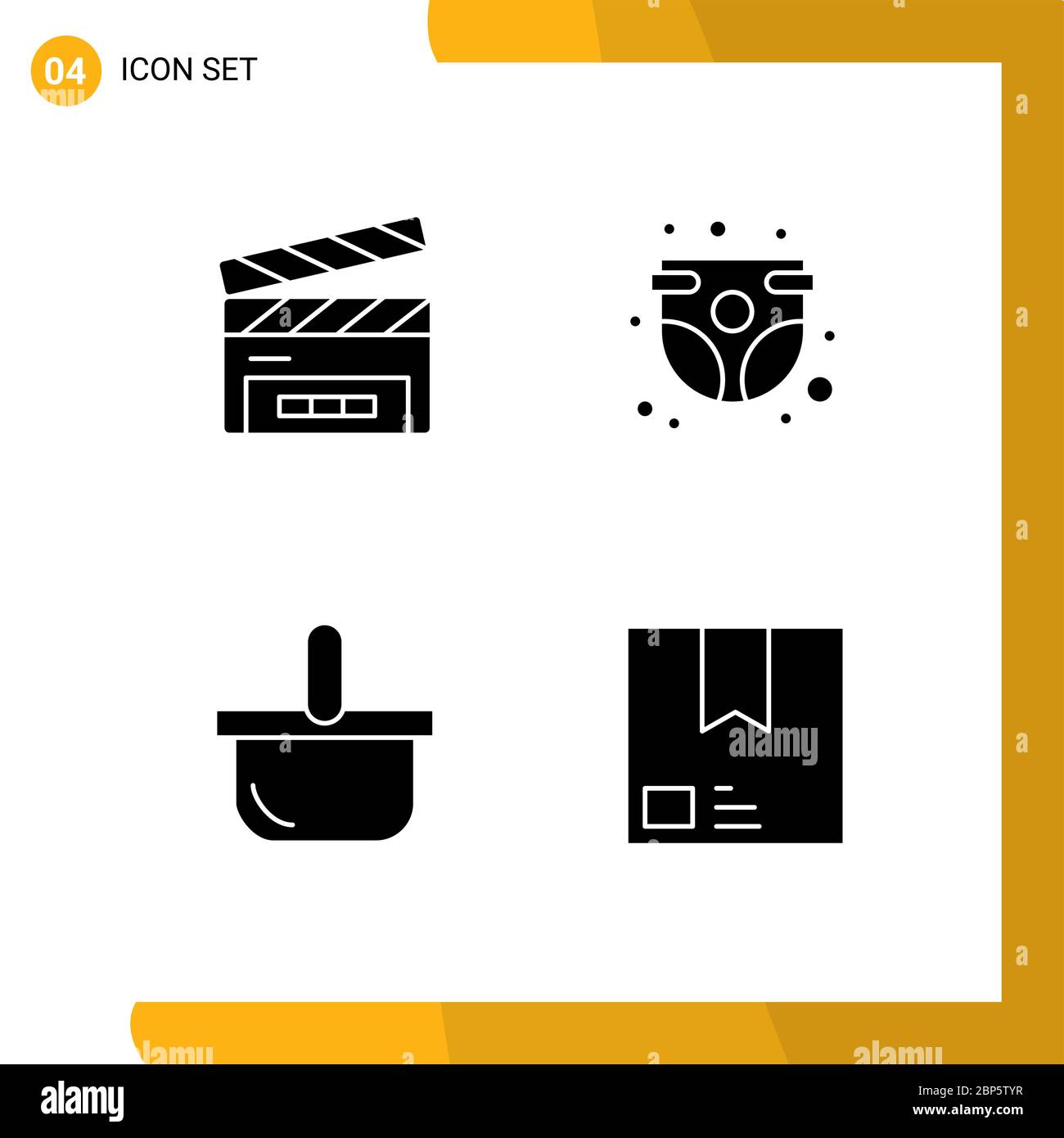 4 Creative Icons Modern Signs and Symbols of clapboard, basket, film flap, child, holiday Editable Vector Design Elements Stock Vector