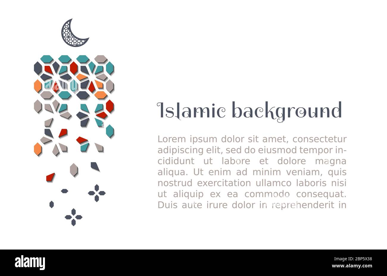 Islamic vertical decor with moon and arabesque. Geometric vector background pattern with tile, mosaic islamic vertical decor Stock Vector