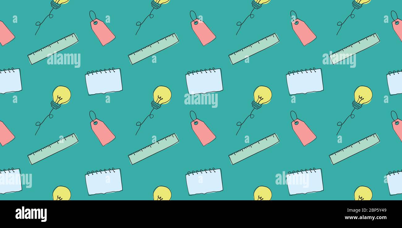 Back to school. hand drawn elements seamless pattern Stock Vector