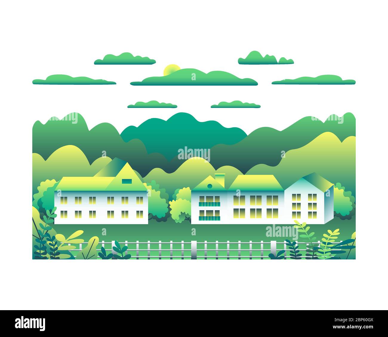 City landscape isolated on white background in flat style design icons ...