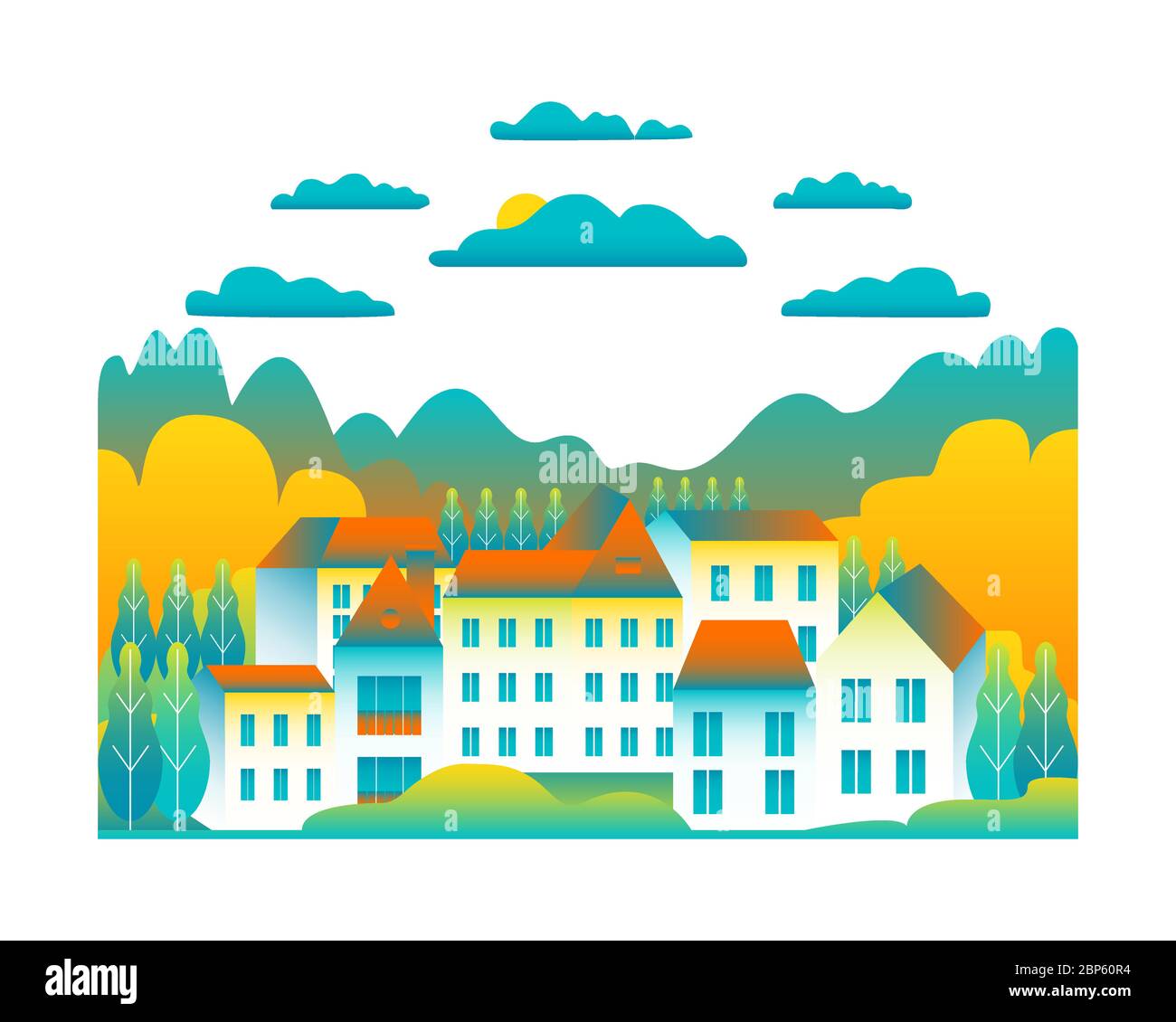 City landscape isolated on white background in flat style design icons ...