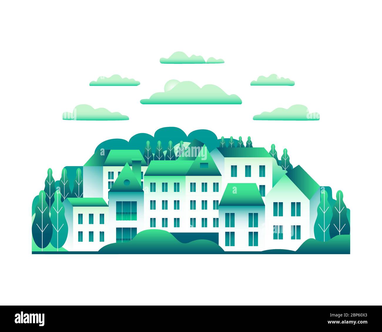 City landscape isolated on white background in flat style design icons ...
