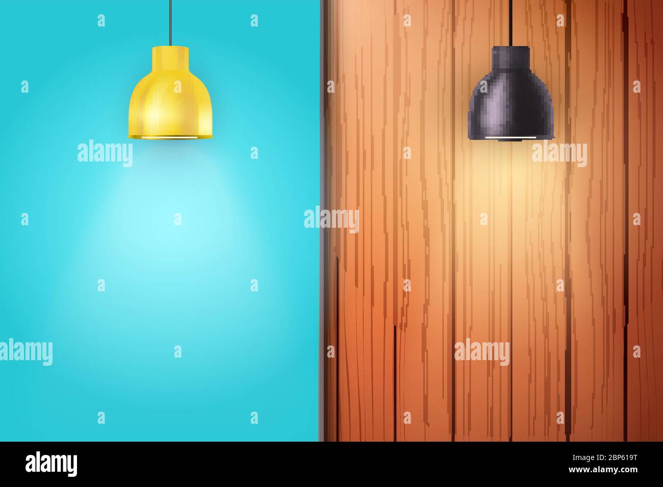 Wooden wall with vintage lamps Stock Vector