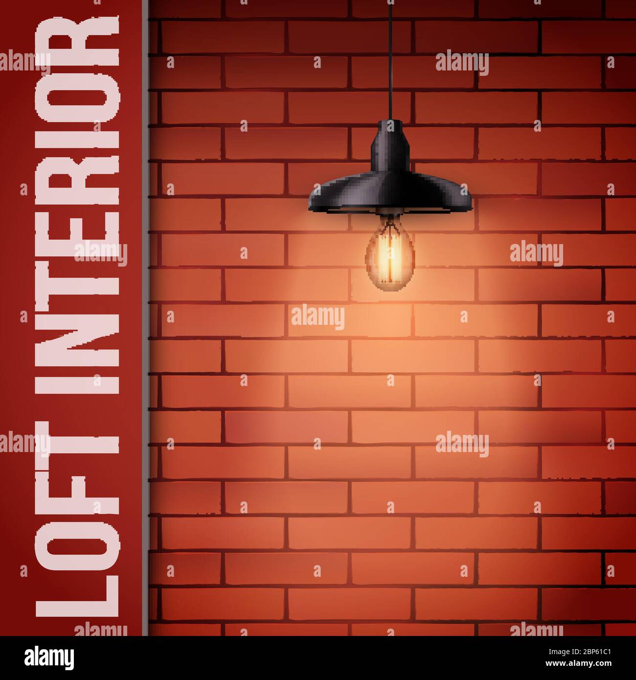Cover with Brick wall and vintage pendant lamp Stock Vector