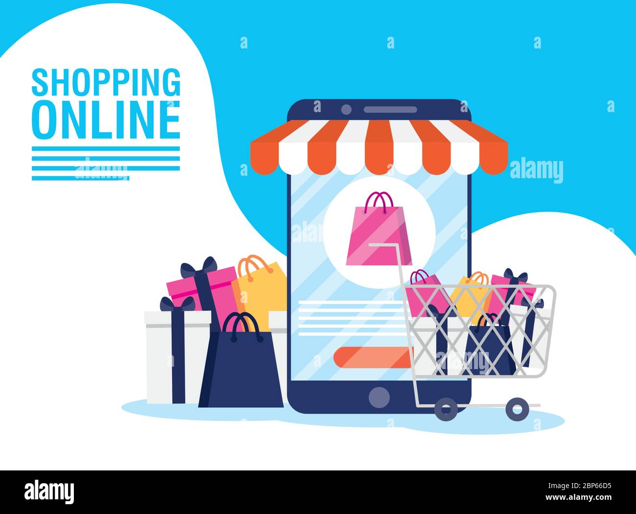shopping online tech in smartphone Stock Vector