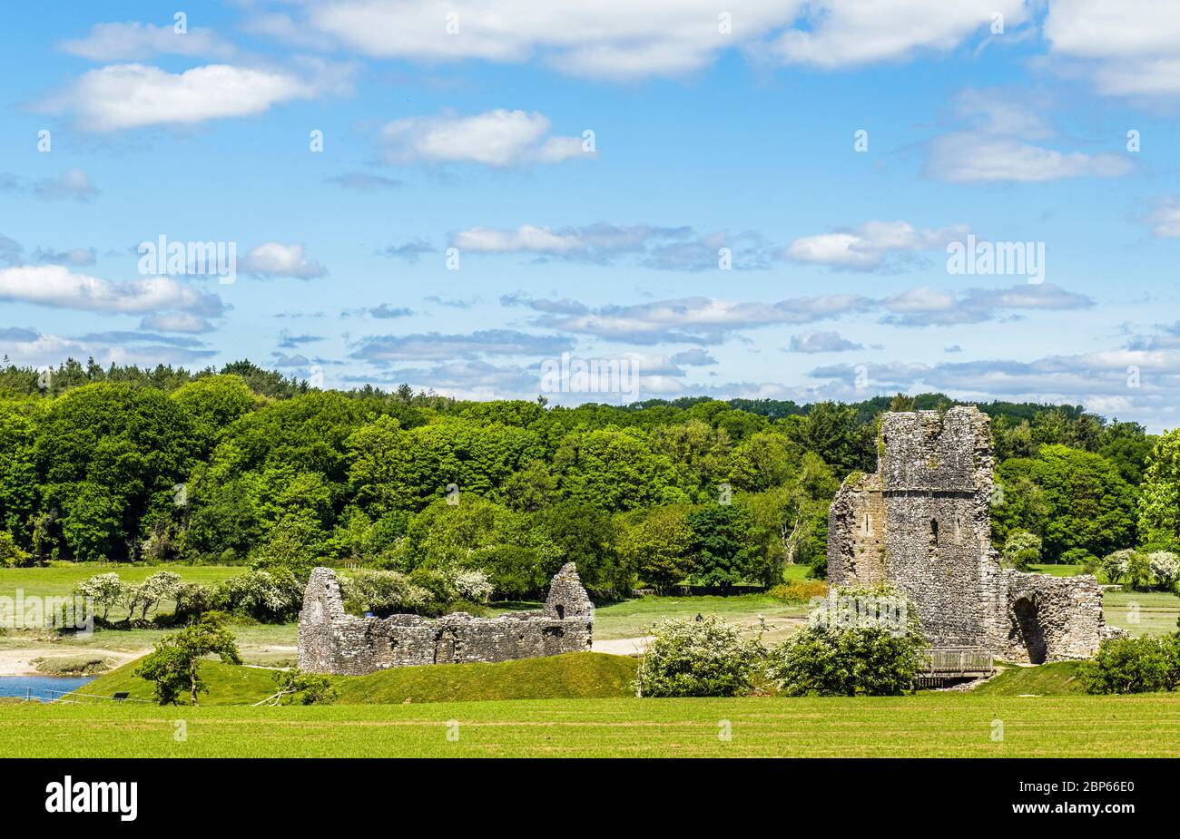 What's left of the 12th Century Norman Castle called Ogmore Castle near Ogmore by Sea south Wales. Stock Photo