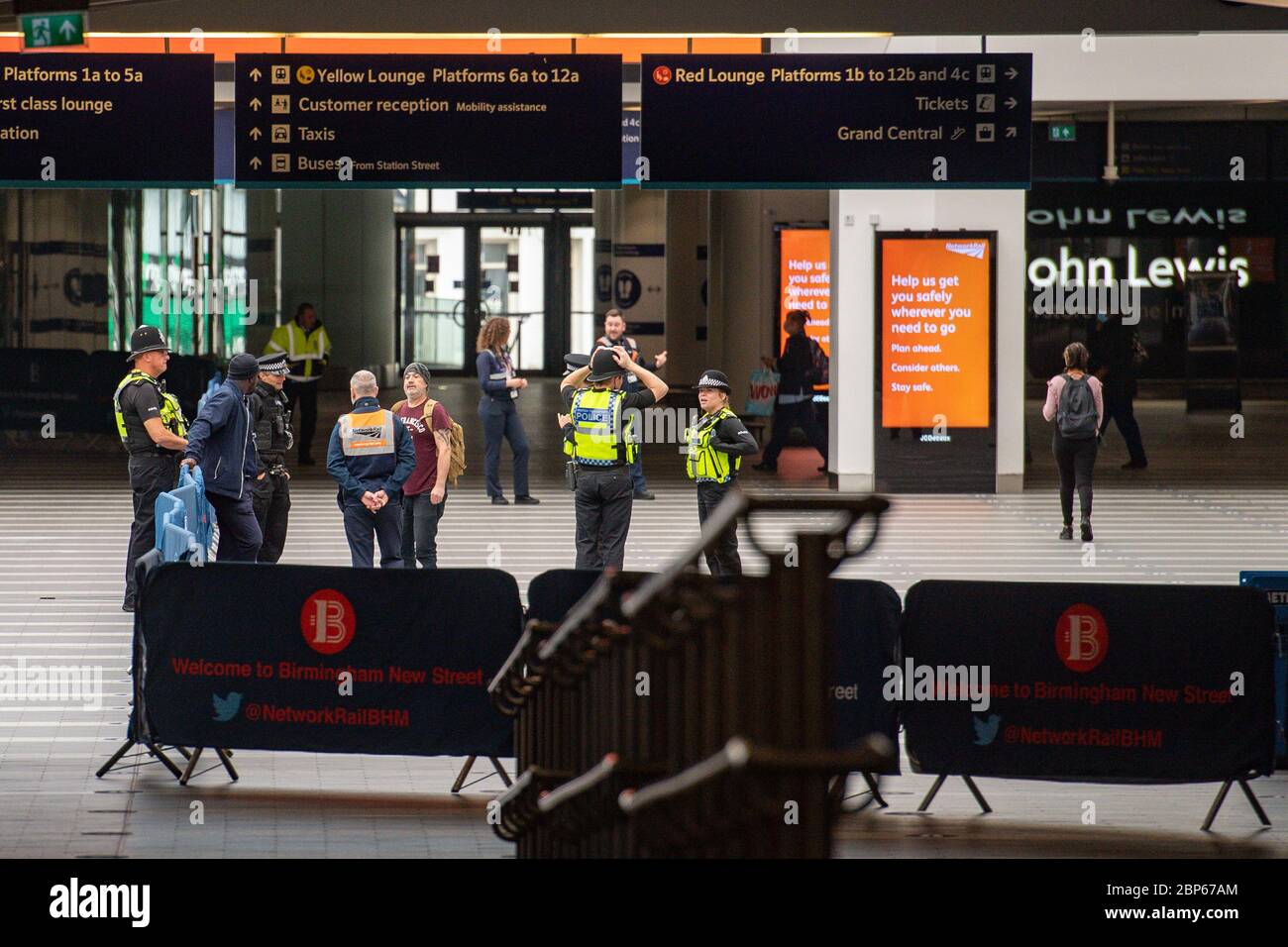 Increased transport police and security personnel at New Street station in Birmingham, as train services increase as part of the easing of coronavirus lockdown restrictions. Stock Photo