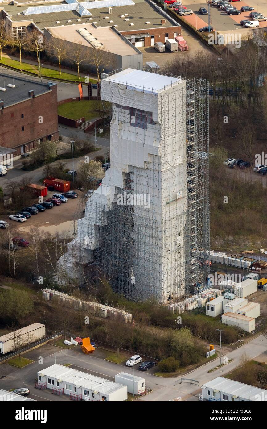 Aerial view,  The technology and start-up center Wattenscheid (TGW),  mining tower of the Zeche Holland by the company Massenberg from Essen,  Leithe,  Bochum,  Ruhr area,  North Rhine-Westphalia,  Germany Stock Photo