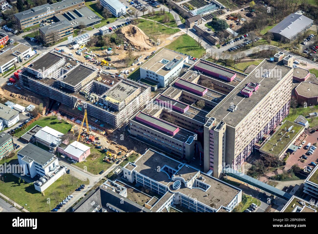 Aerial view, construction site UKD - Universitätsklinikum Düsseldorf, medical modernization program (Med Mop), Düsseldorf, Rhineland, North Rhine-Westphalia, Germany Stock Photo
