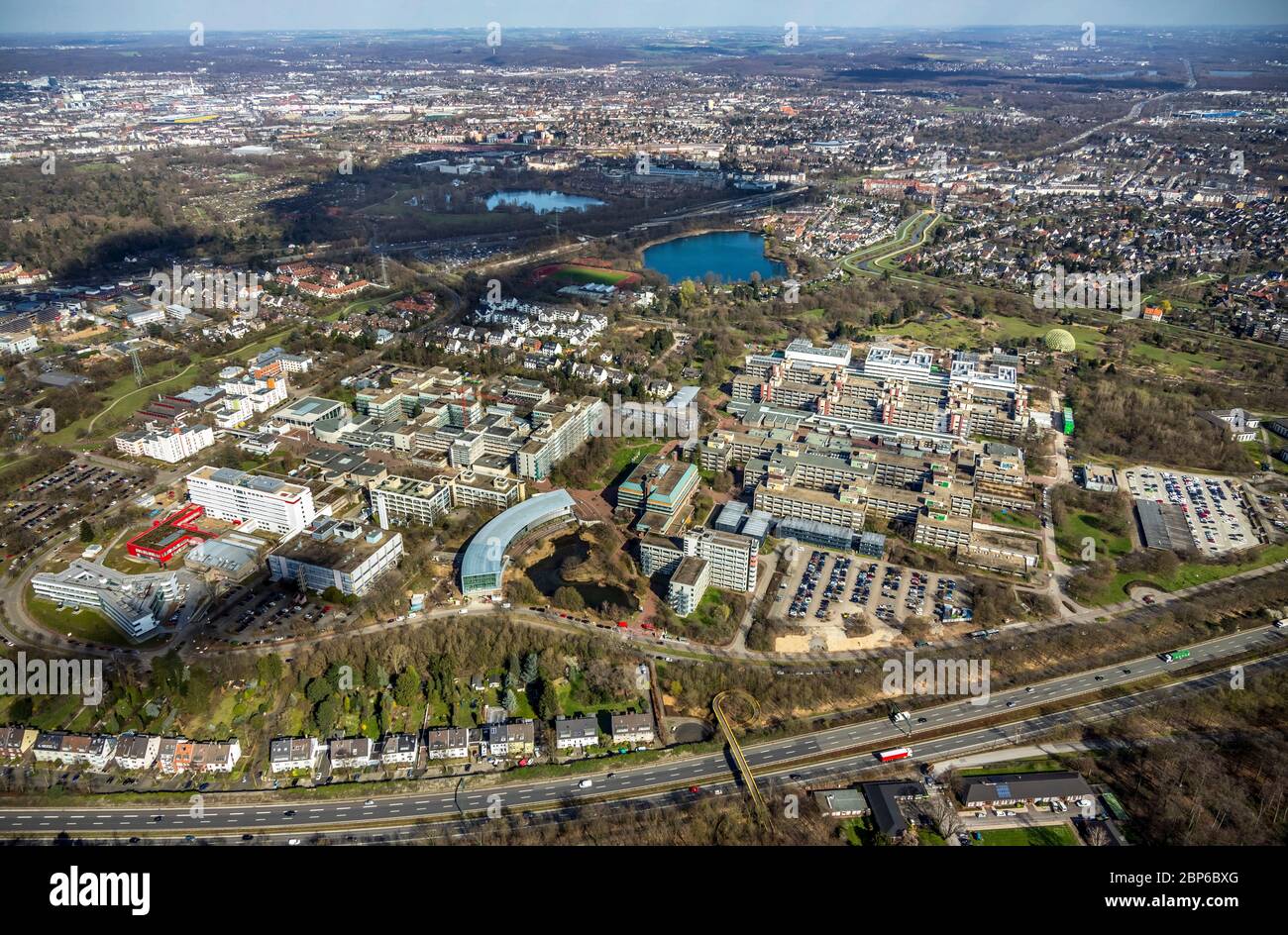 Aerial view, Heinrich Heine University Düsseldorf, Duesseldorf, Rhineland, North Rhine-Westphalia, Germany Stock Photo
