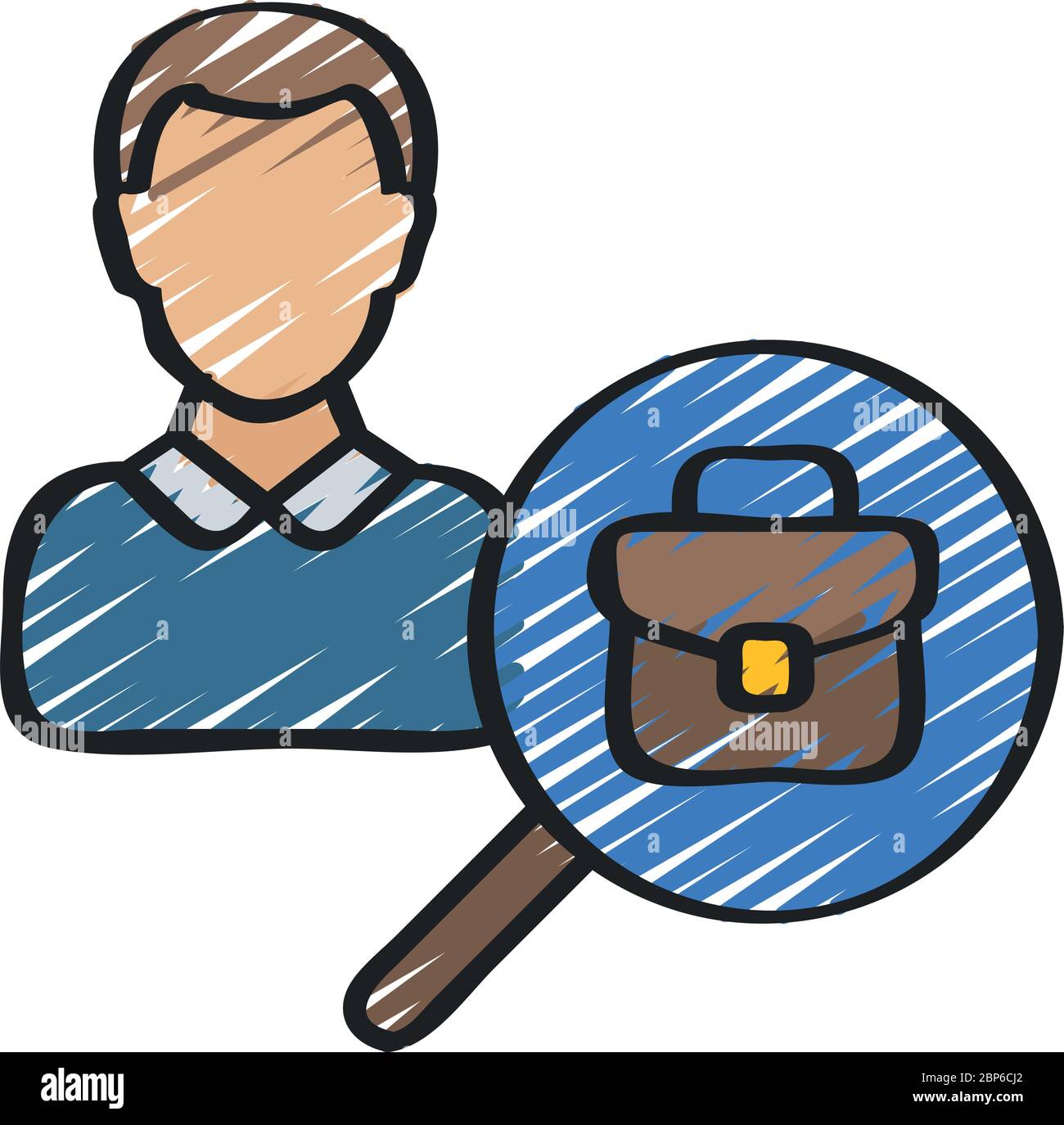 Male avatar behind magnifying glass with breifcase icon Stock Vector