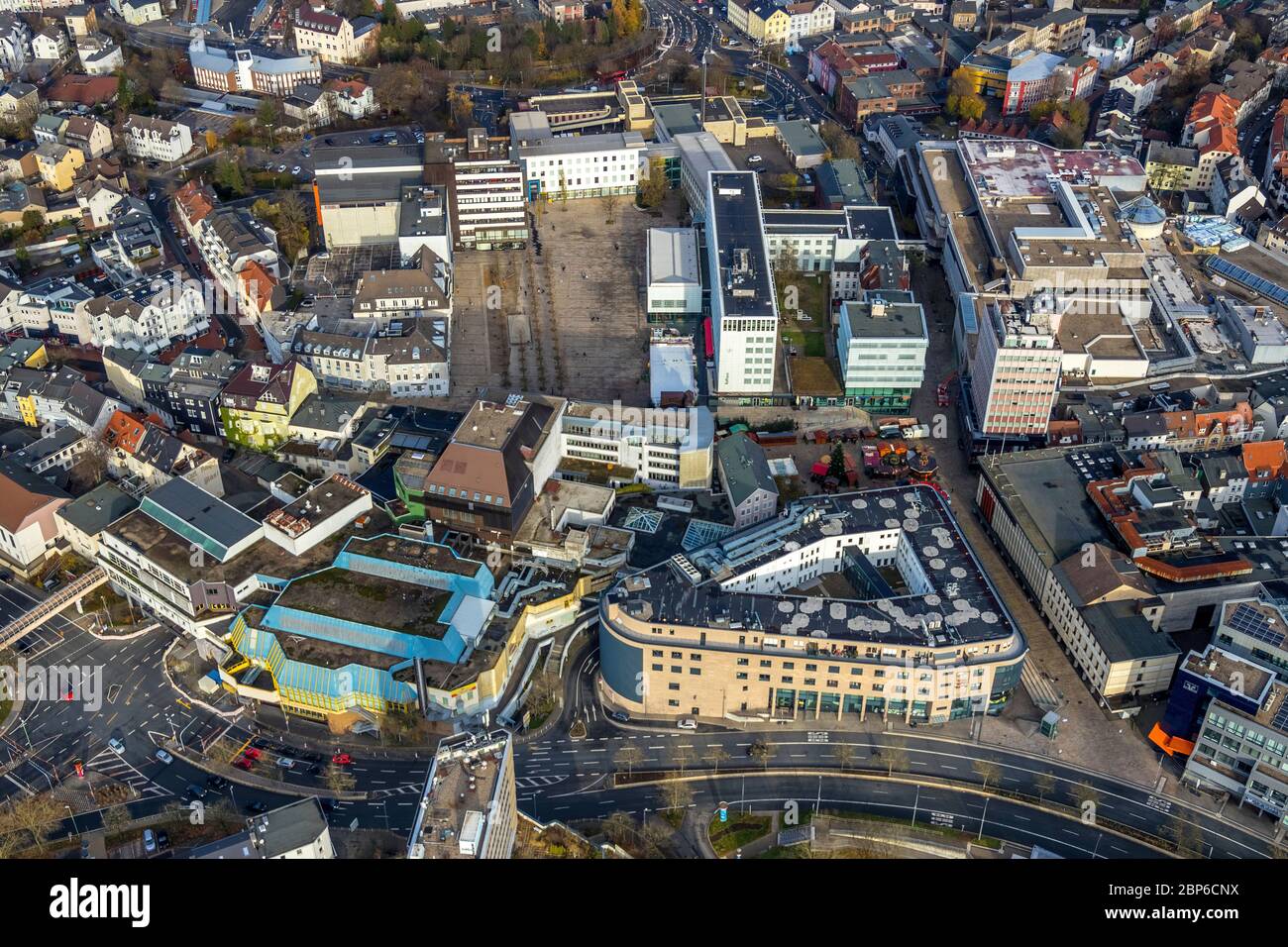 Aerial view, downtown view, town hall, post office building, town hall