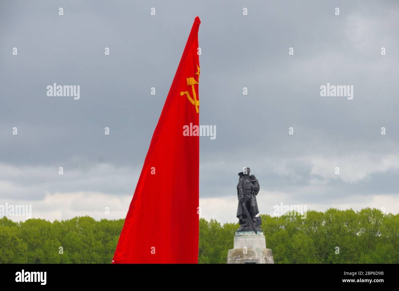 Soviet flag in Berlin-Treptow 74 years after the world war II Stock Photo