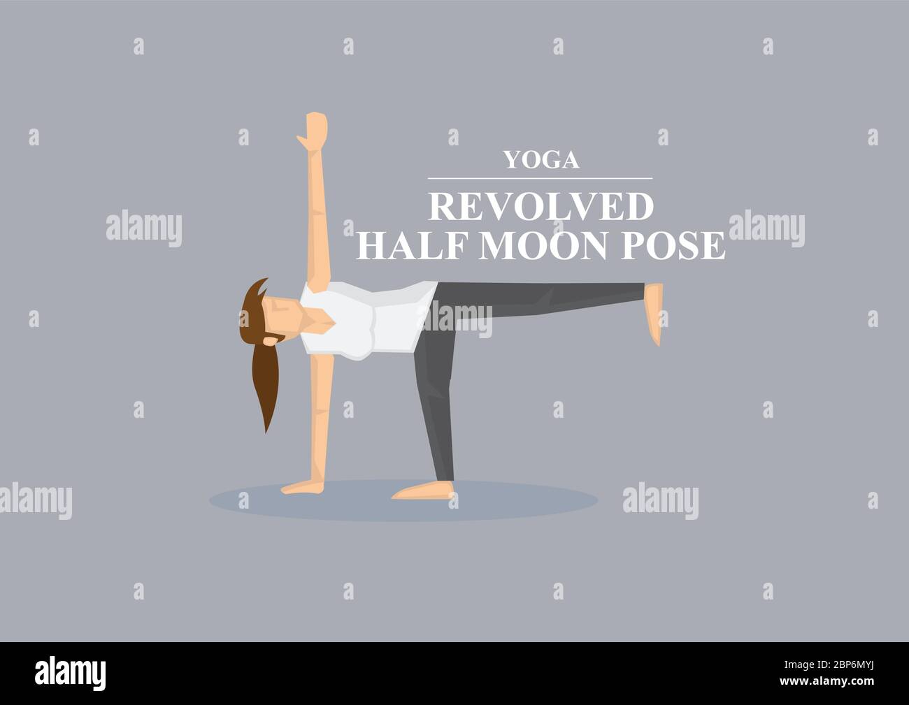 Sporty Women Supports Body With One Hand And Foot With Outstretched Legs With Arms In Yoga Revolved Half Moon Pose Vector Illustration Isolated On Pl Stock Vector Image Art Alamy