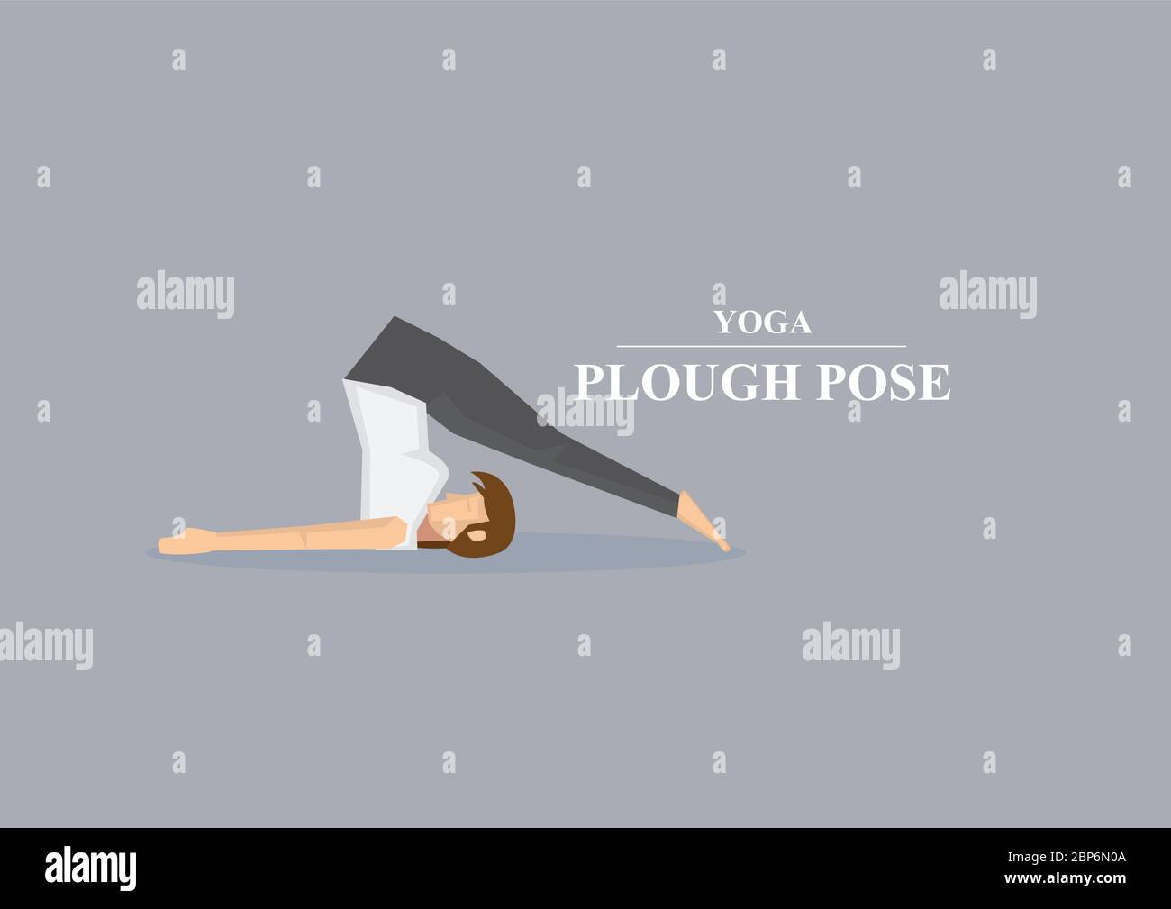 Sporty women standing on shoulders with body inverted and legs over head in yoga plough pose. Vector illustration isolated on plain grey background Stock Vector