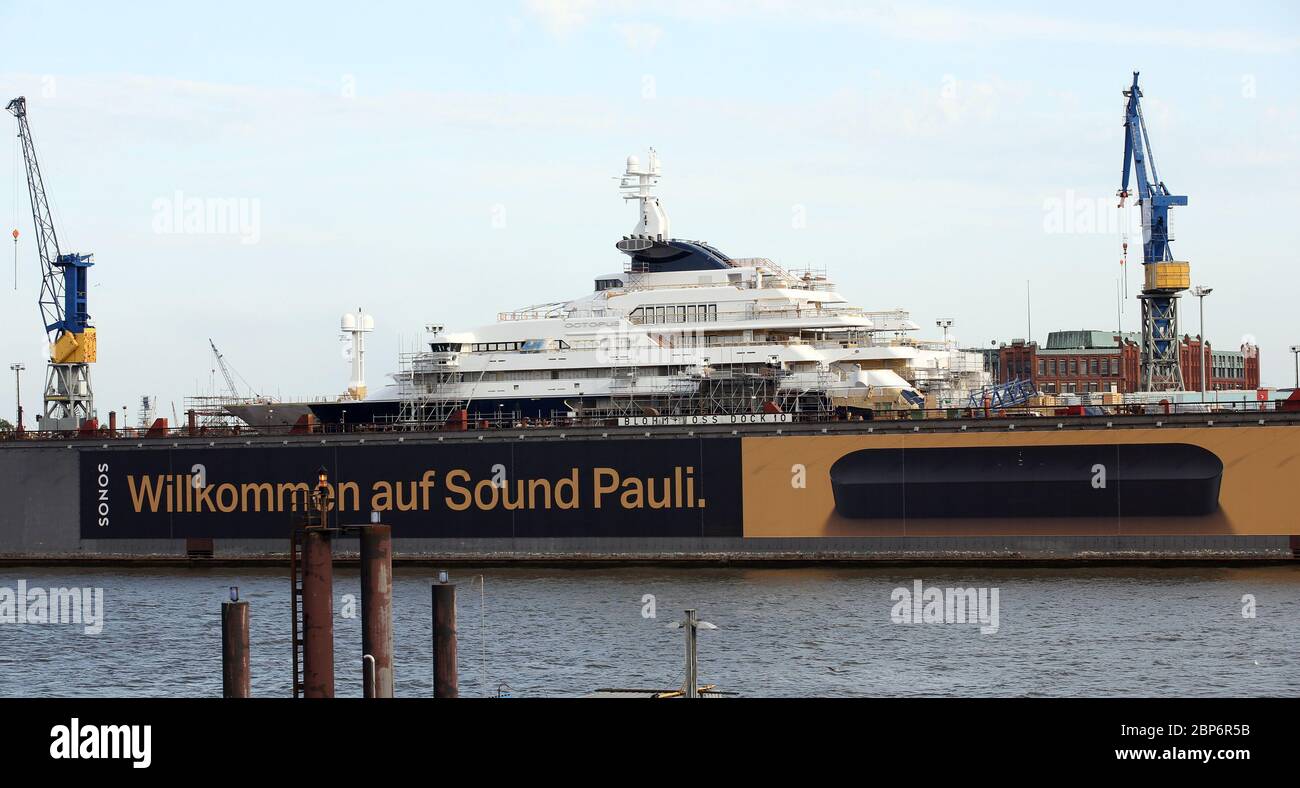 Octopus Mega Yacht in the Dock from Blohm and Voss Port Hambu Stock Photo Alamy