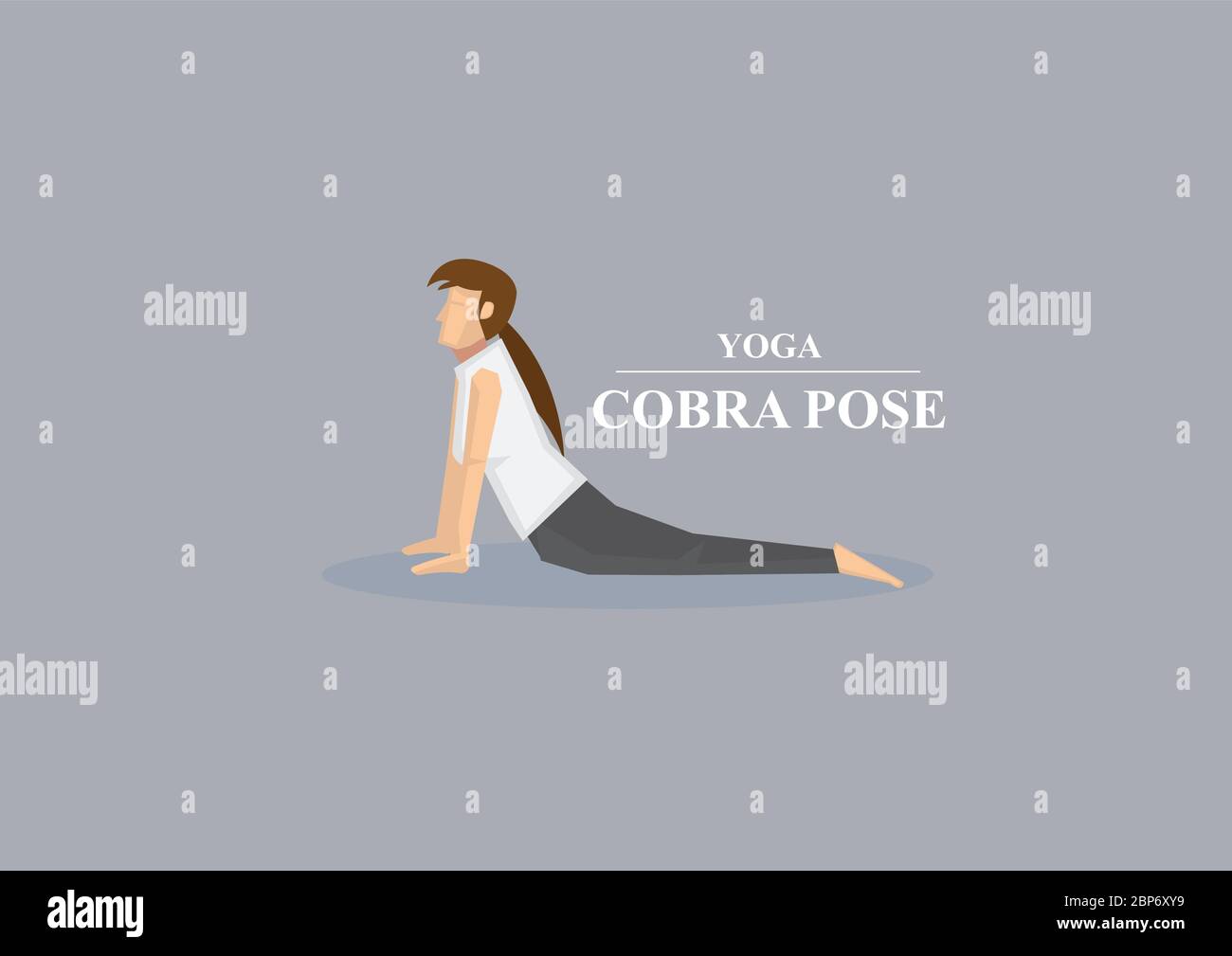 Sporty women in yoga cobra pose with chest lifted and hands and lower body on the floor. Vector illustration isolated on plain grey background Stock Vector