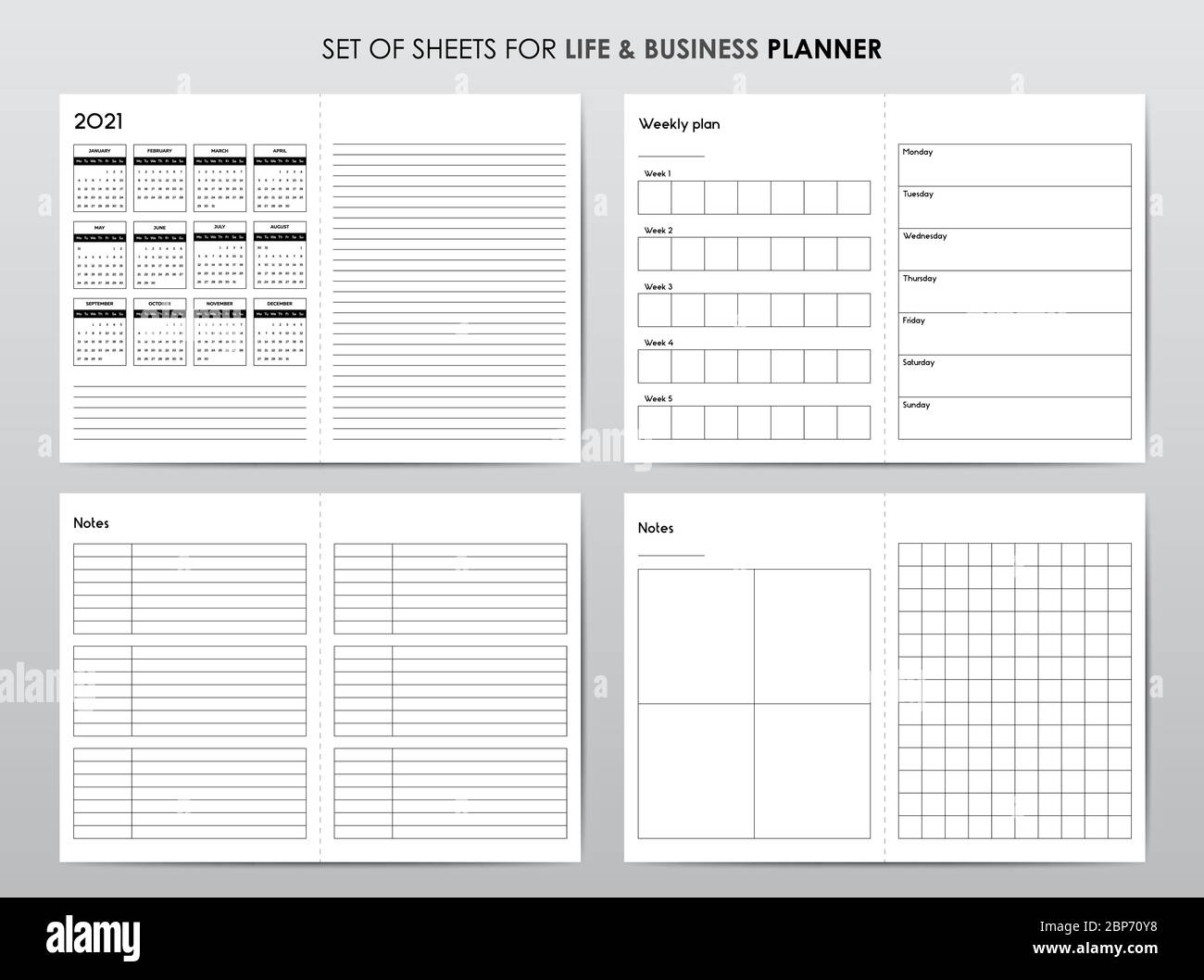 Vector templates for business planning with calendar Stock Vector