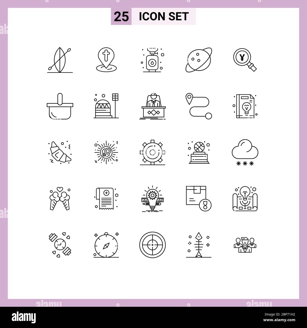 Modern Set of 25 Lines Pictograph of search, japan, cook, yen, saturn Editable Vector Design Elements Stock Vector