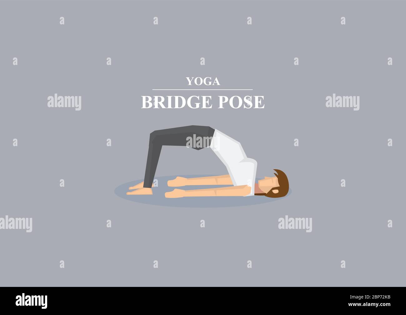 Vector illustration of sporty women doing back bend on the floor and balancing on foot and shoulders in yoga bridge pose isolated on plain grey backgr Stock Vector