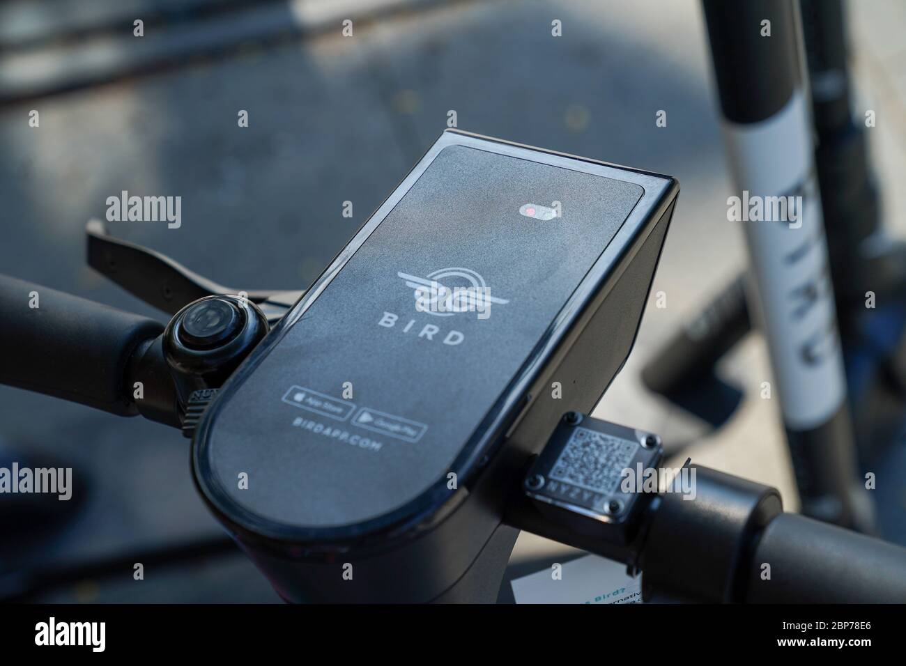 Symbolfotos und Symbolbilder des neuen E-Scooter Anbieters BIRD mit Logo in Deutschland. Stock Photo