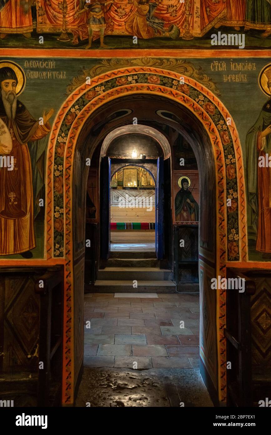 VELIKO TARNOVO, BULGARIA - JULY 07, 2019: Interior of the Monastery of the Holy Transfiguration of God. Bulgarian Orthodox Church. Stock Photo
