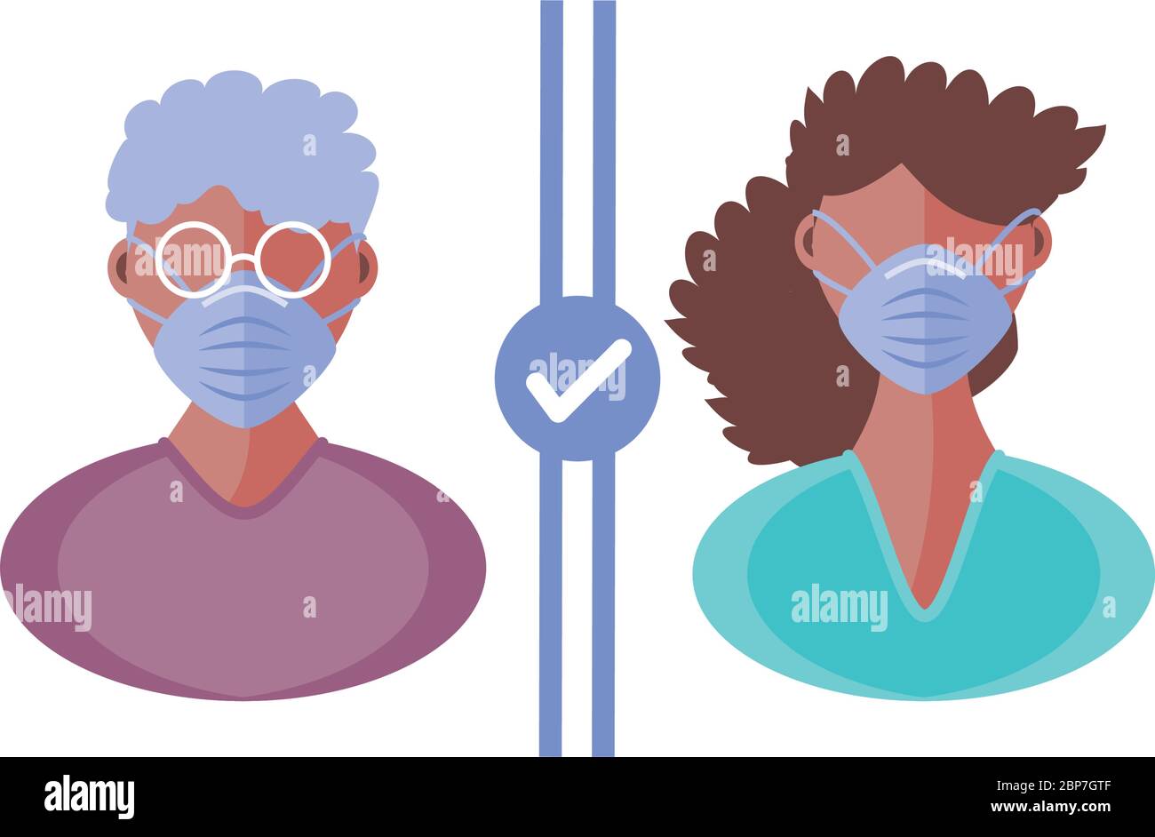 people with face masks keep social distance vector illustration design ...