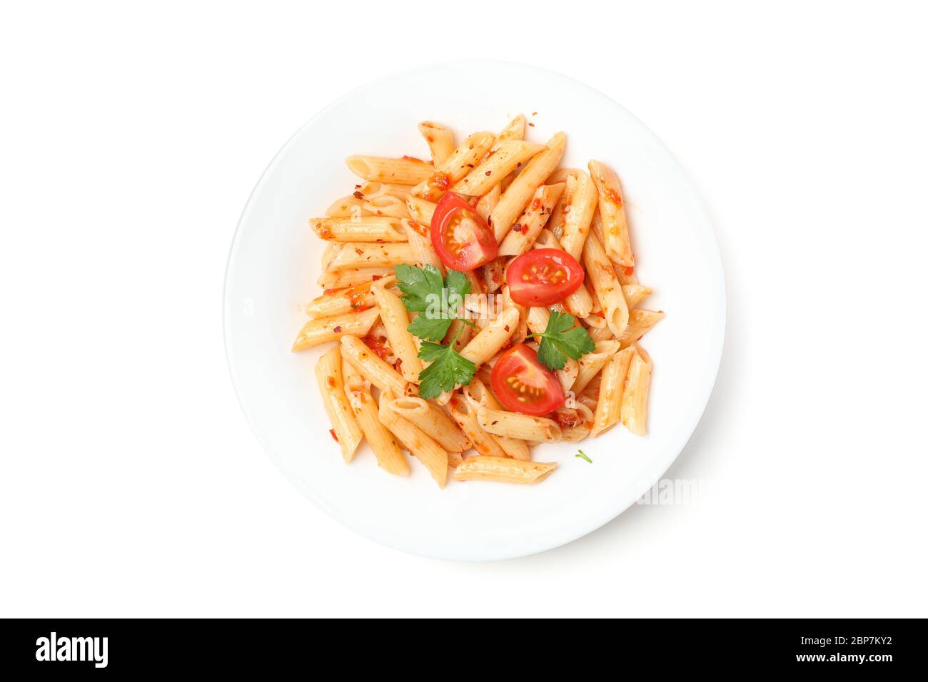 Plate with tasty pasta isolated on white background Stock Photo - Alamy