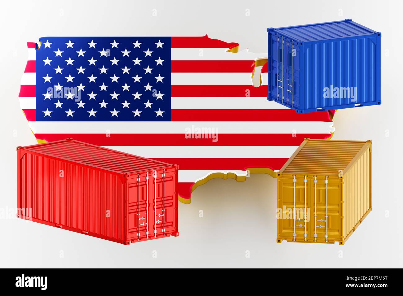 3d Map Of Usa Freight Shipping In Containers Export From The Country In Containers 3d Rendering 2BP7M6T