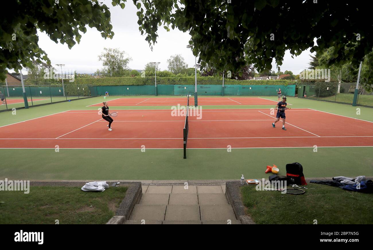 Players on court at Monkstown Tennis Club, Dublin, as phase one of