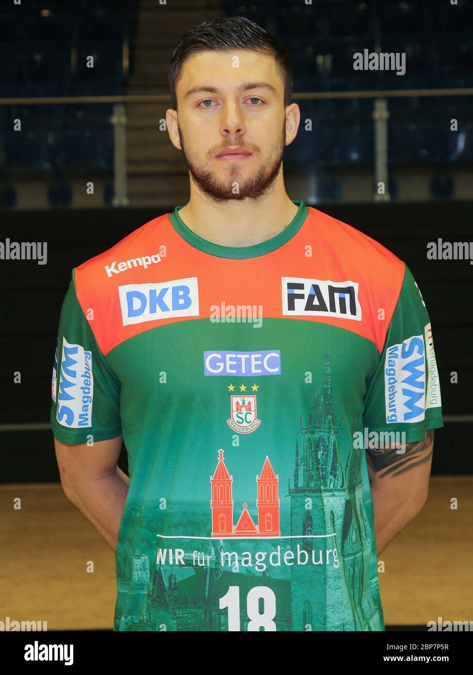 Macedonian handball player Filip Kuzmanovski, SC Magdeburg, Liqui Moly HBL, Handball-Bundesliga Season 2019-20 Stock Photo