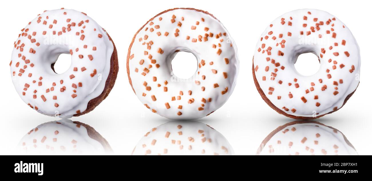 Set of glazed donuts with sprinkles on a white background Stock Photo ...