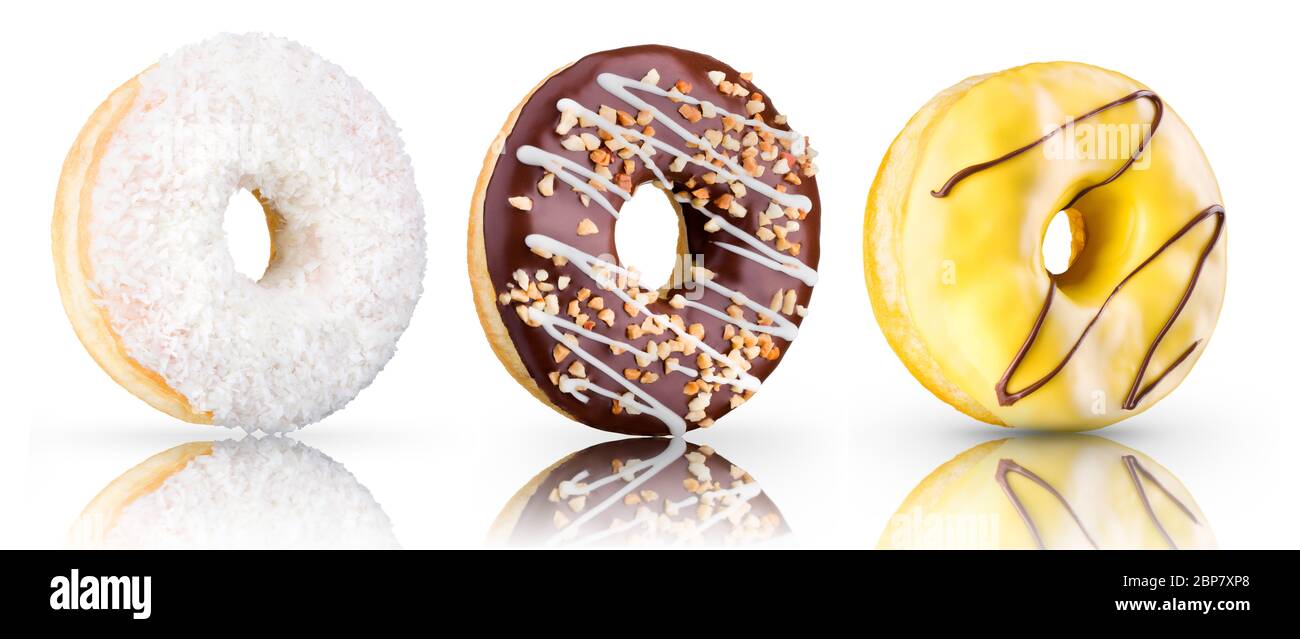 Set of glazed donuts with sprinkles on a white background Stock Photo ...