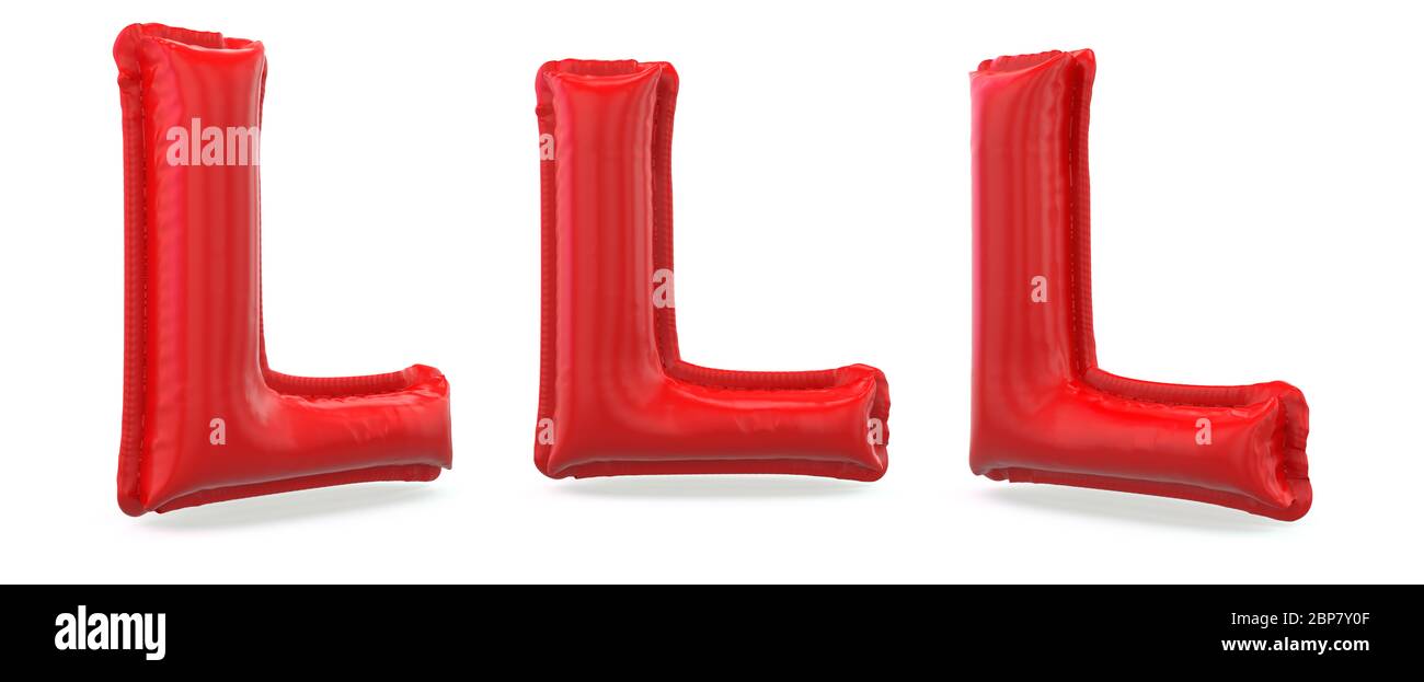 Capital letter L. Uppercase. Inflatable red balloon on background. 3D rendering Stock Photo
