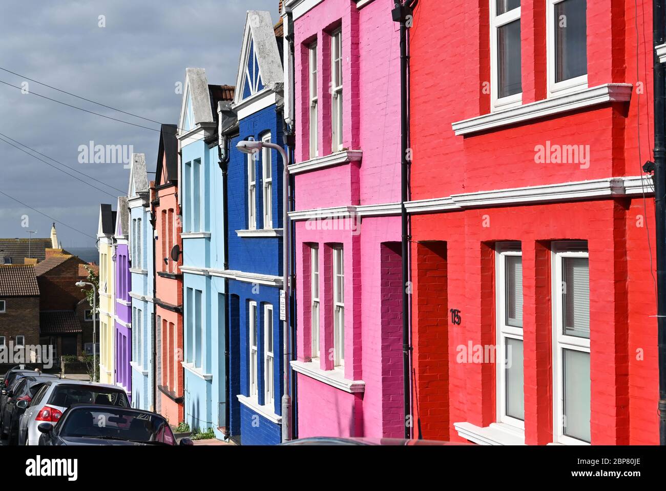 Colourful terraced painted houses in Blaker Street Brighton Sussex UK Stock Photo
