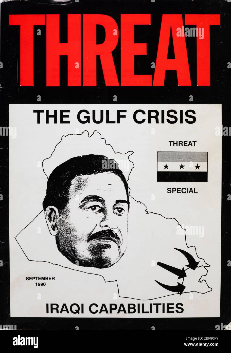 Locally produced Military publication “Threat” published in theatre during the first Gulf War, for service personnel, 1990- 1991. Operation Granby, Stock Photo