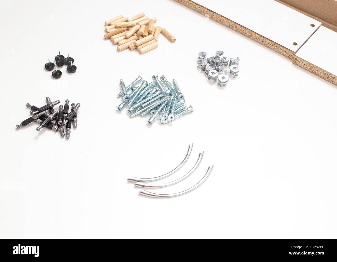 spare parts for furniture assembly on a white background, interior