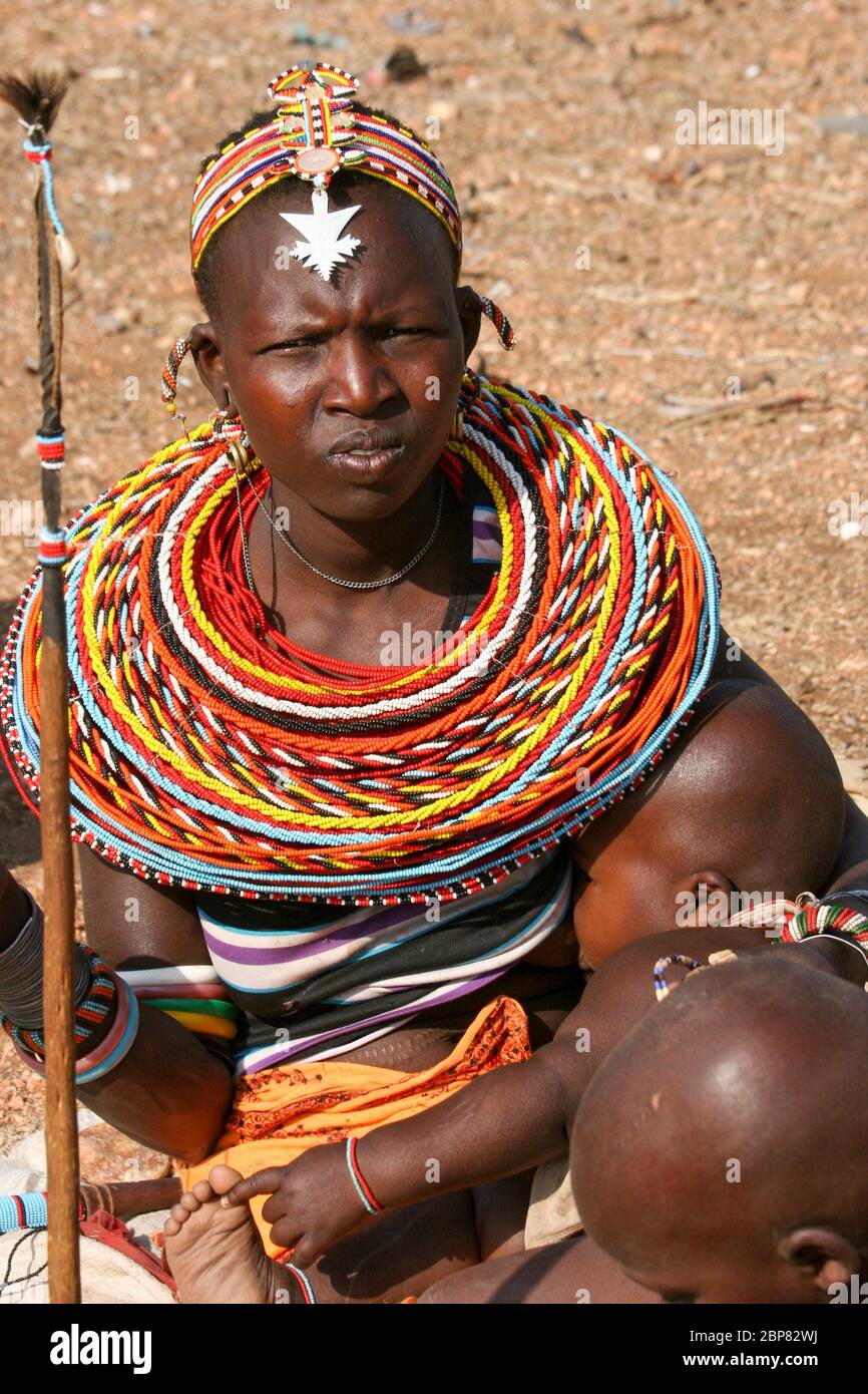portrait of a Samburu Maasai woman. Samburu Maasai an ethnic group of semi-nomadic people Photographed in Samburu, Kenya Stock Photo
