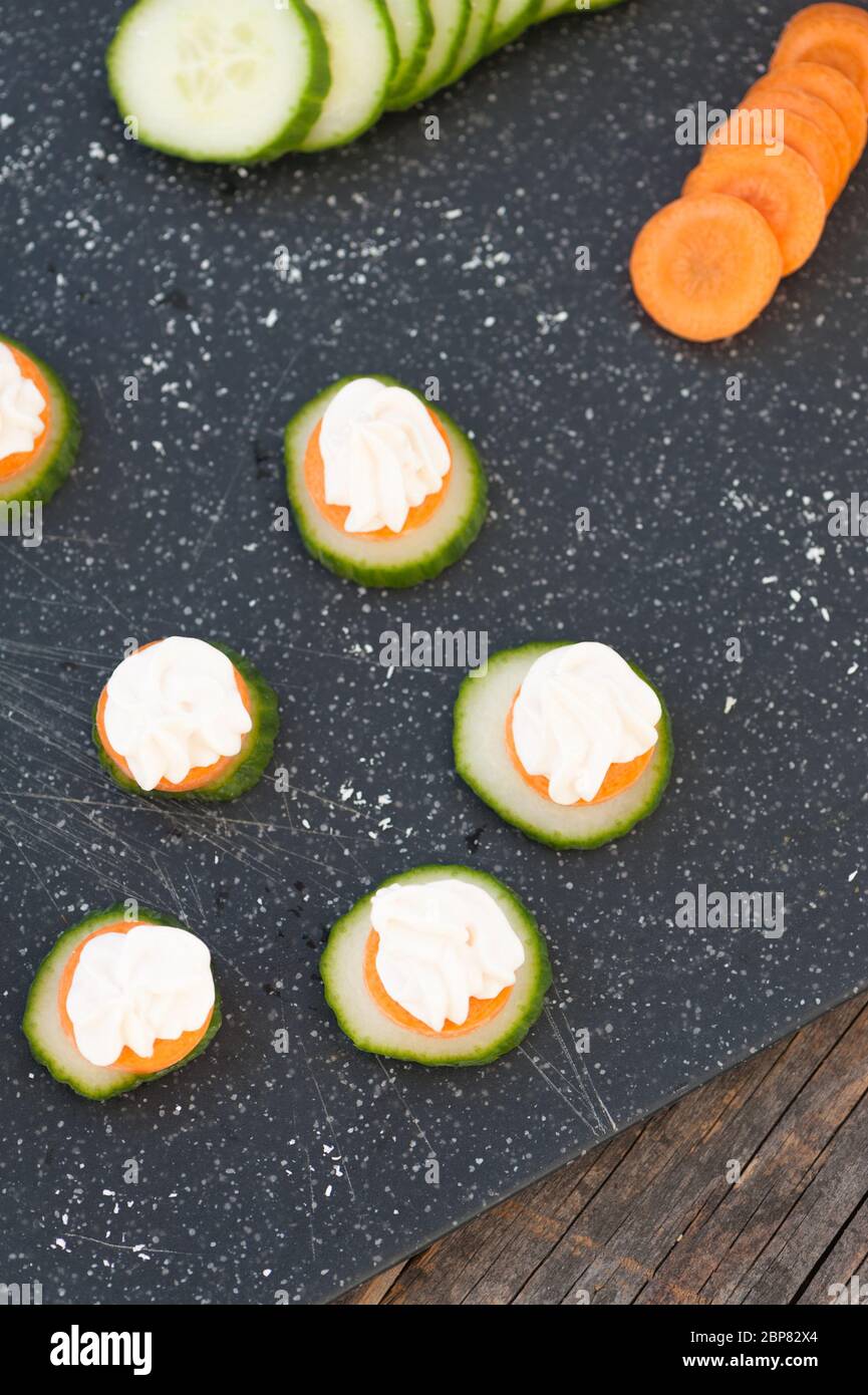 Smoked salmon spread on cucumber Stock Photo Alamy