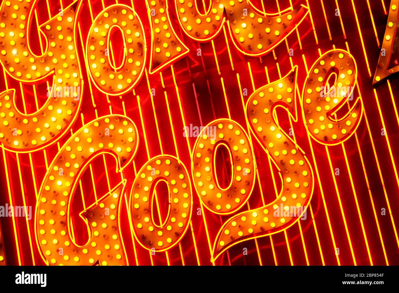 flashing Red and Yellow neon lights Logo. Photographed in Las Vegas, NV Stock Photo