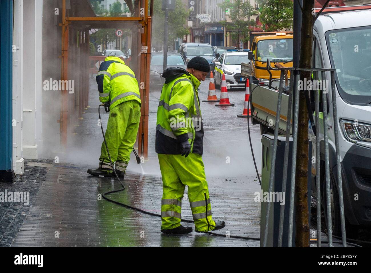 Clonakilty, West Cork, Ireland. 18th May, 2020. Clonakilty had its main street deep cleaned this morning, as part of the 'return to business' phase of exiting the Covid-19 lockdown. The cleaning was completed by Cork County Council. Credit: AG News/Alamy Live News Stock Photo