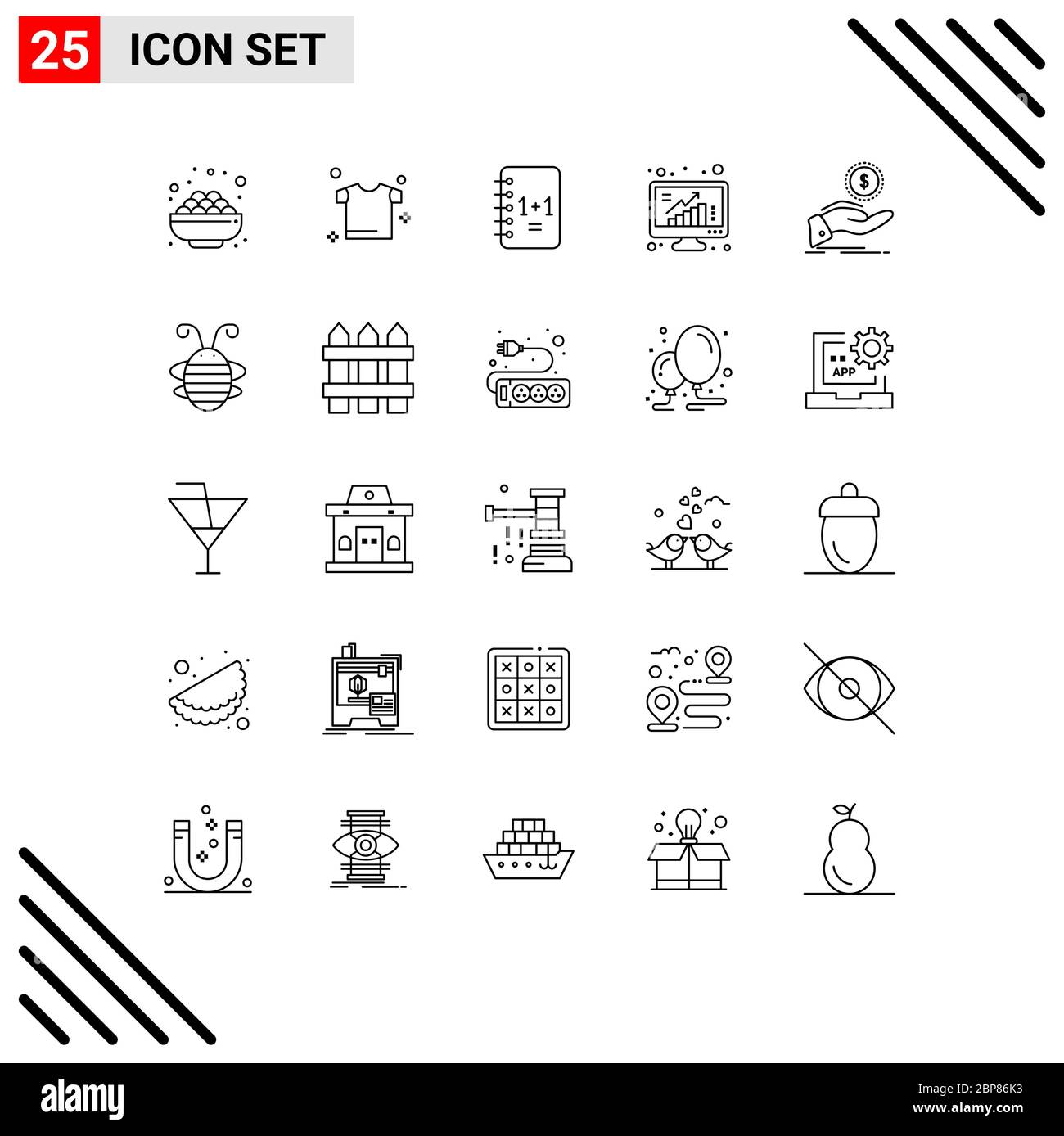 25 User Interface Line Pack of modern Signs and Symbols of cash out, data, notebook, poll, bars Editable Vector Design Elements Stock Vector